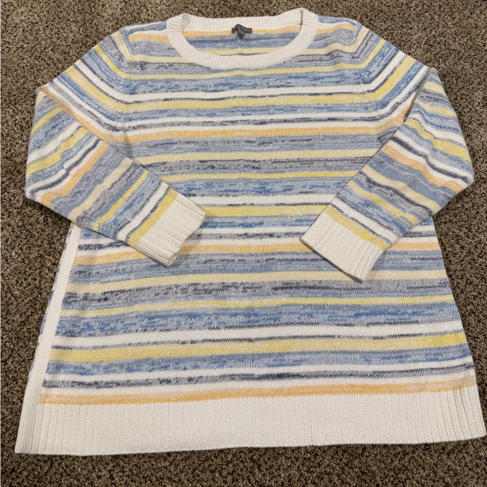 T by Talbots Pastel Stripe Crewneck Sweater — Blue, Yellow, Cream